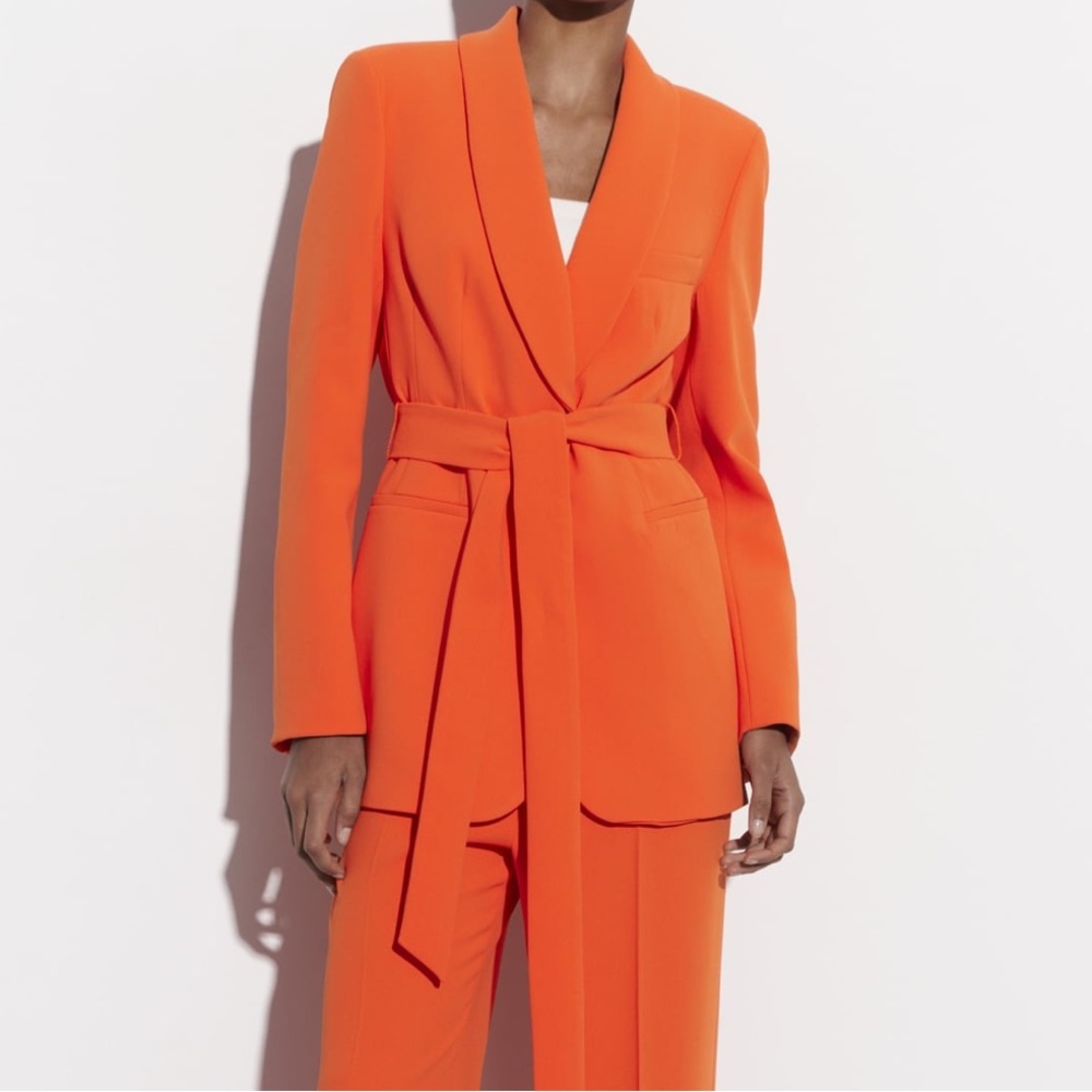 Zara Orange Belted Blazer